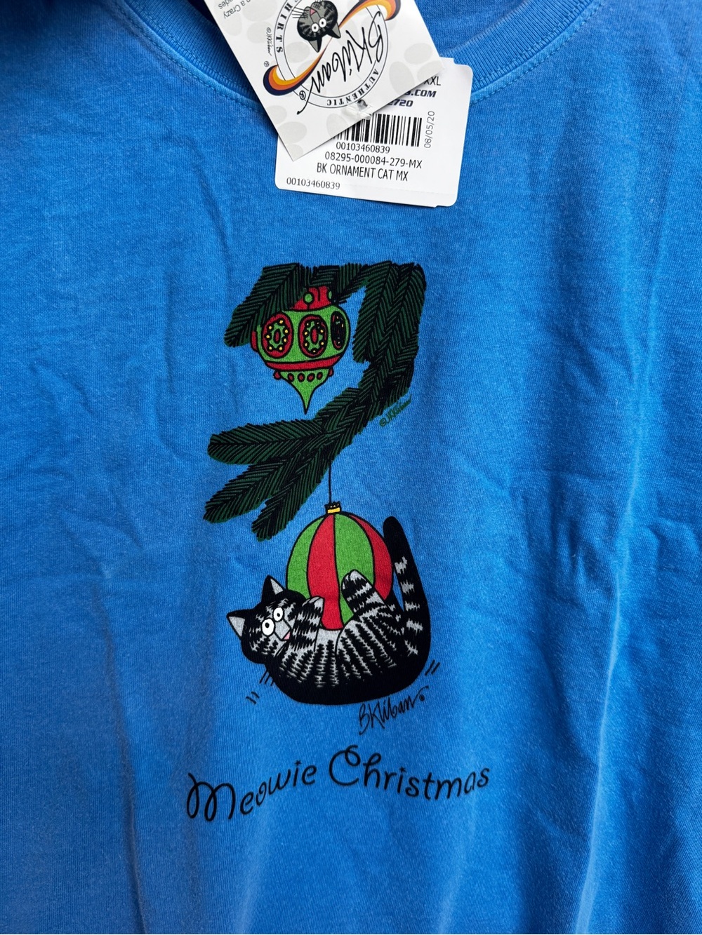 NEW NWT XXL Blue 'Meowie Christmas' B. Kliban Hawaii Crazy Shirts Tee - Picture 6 of 10